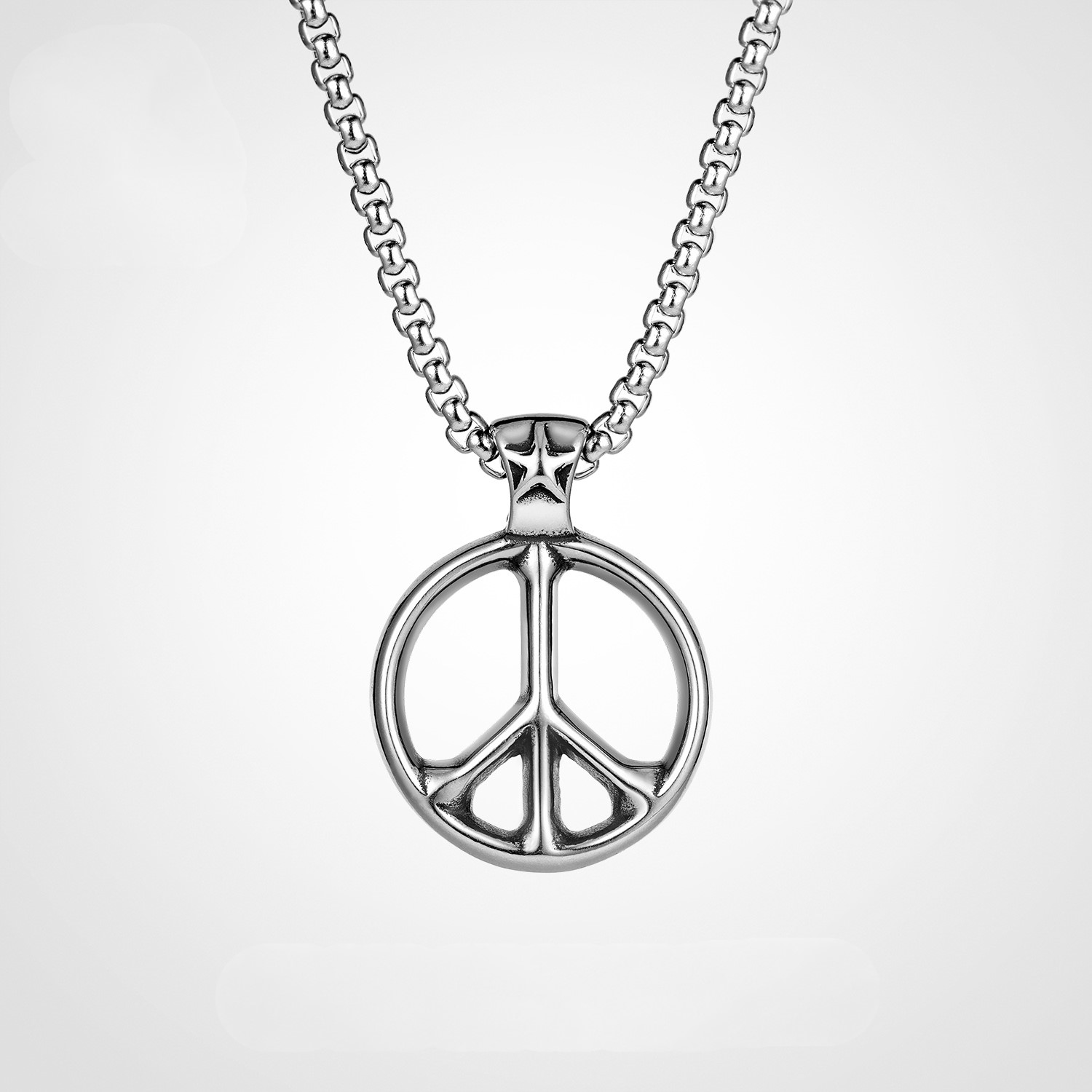 Anti-war peace sign vintage titanium steel necklace