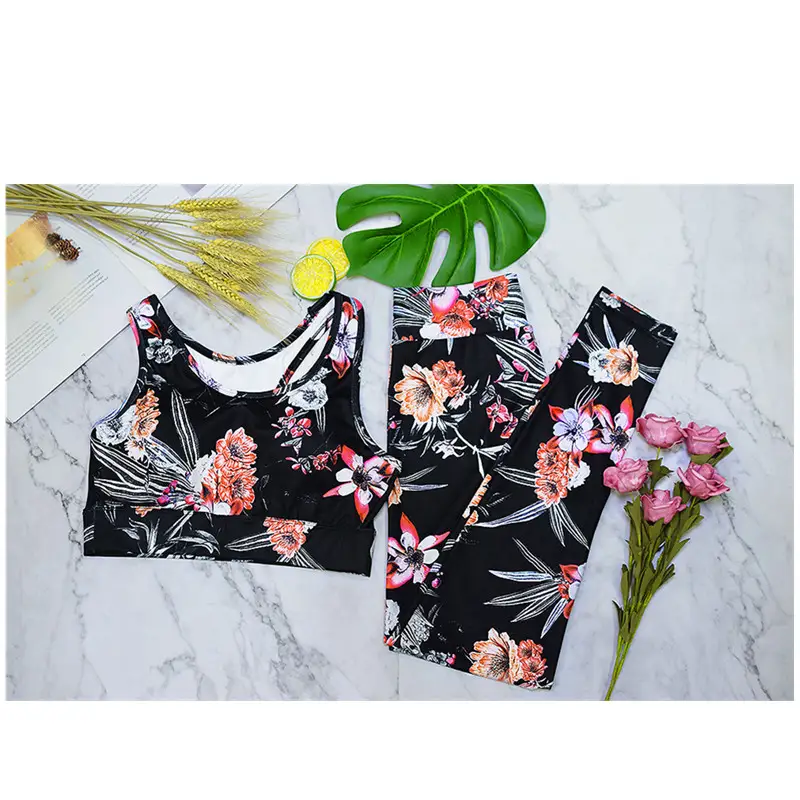 Floral digital print fitness pantsuit