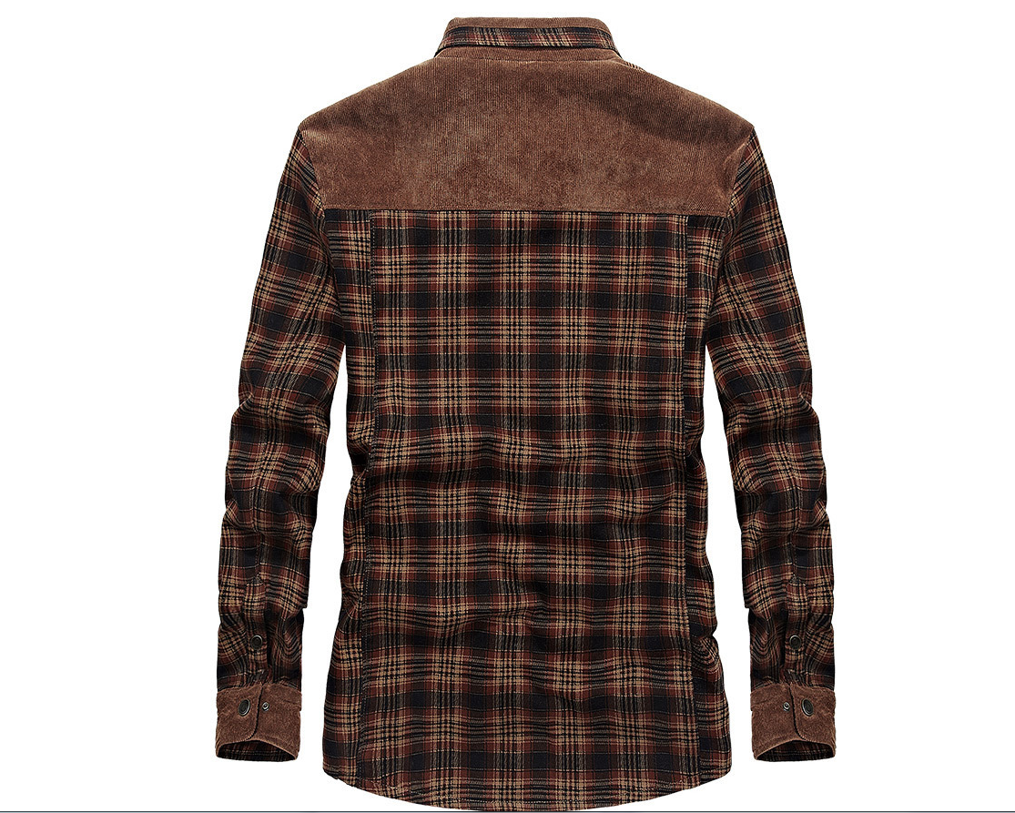 Men's plus velvet long-sleeved plaid shirt cotton warm casual cotton shirt