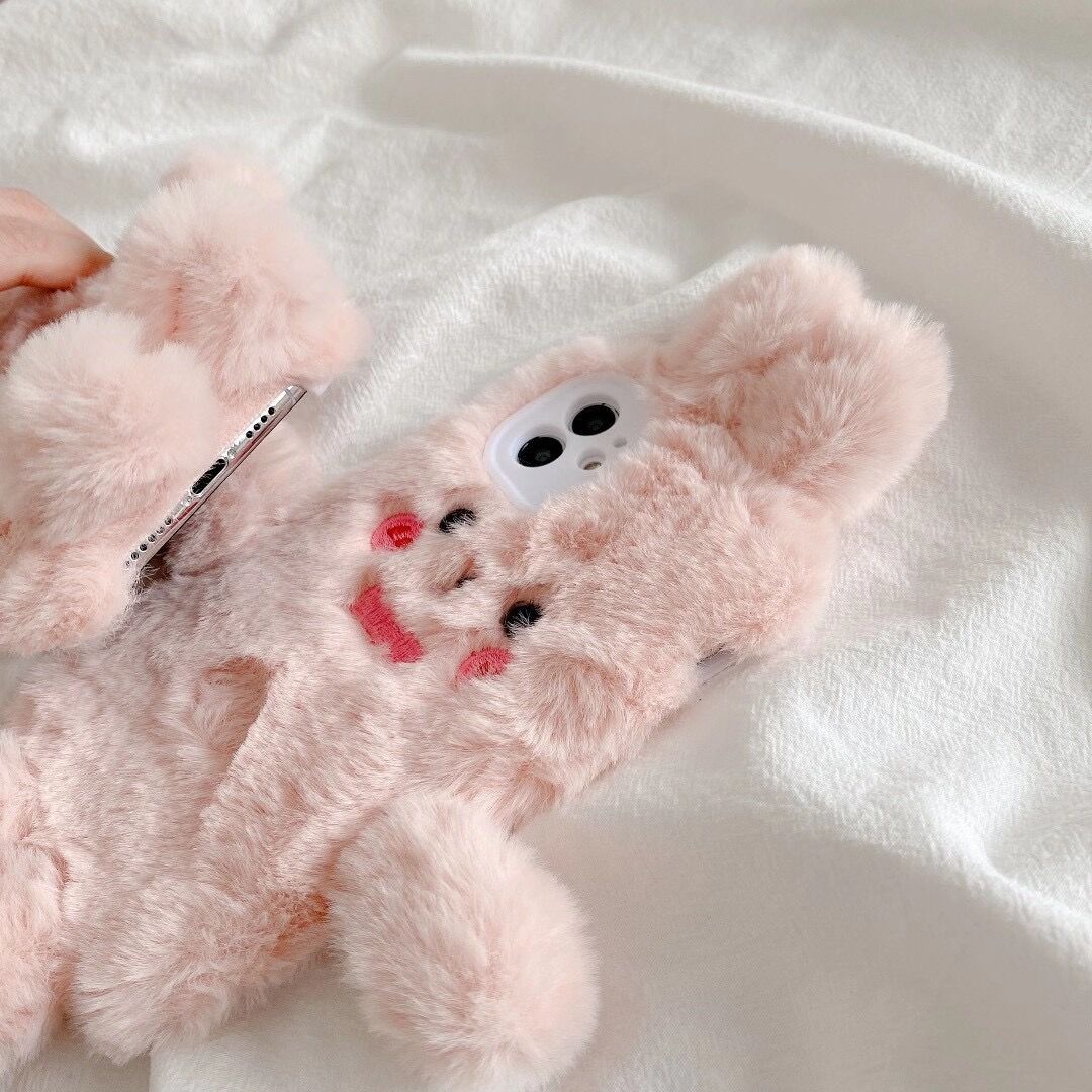 Plush bow pink rabbit phone case