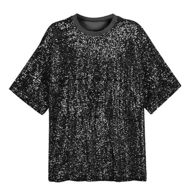 Sequined casual short sleeved T-shirt - Black