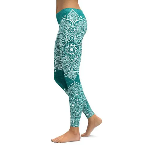 Printed Yoga Pants Women's Unique Fitness Tights Workout Sports Running Tights Sexy Push-ups Workout Tights Stretch Tights - Green