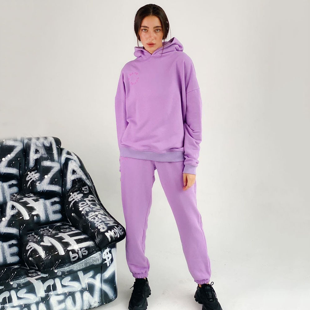 Fashion solid color hooded sweater casual two-piece suit