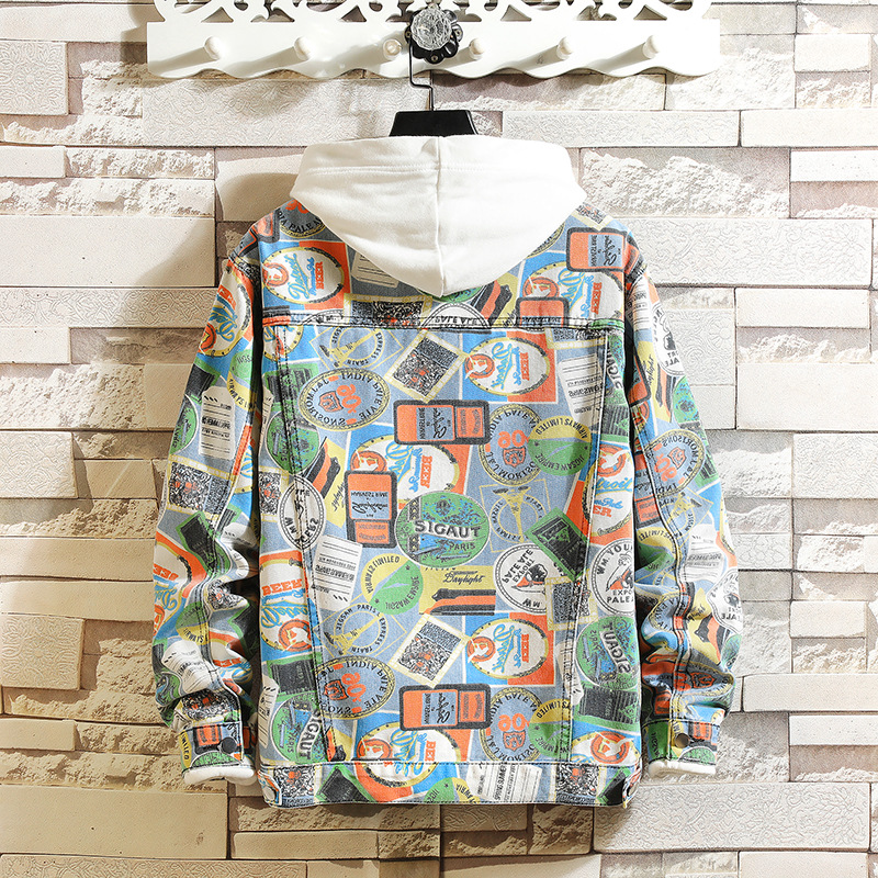 Men's graffiti camouflage denim jacket