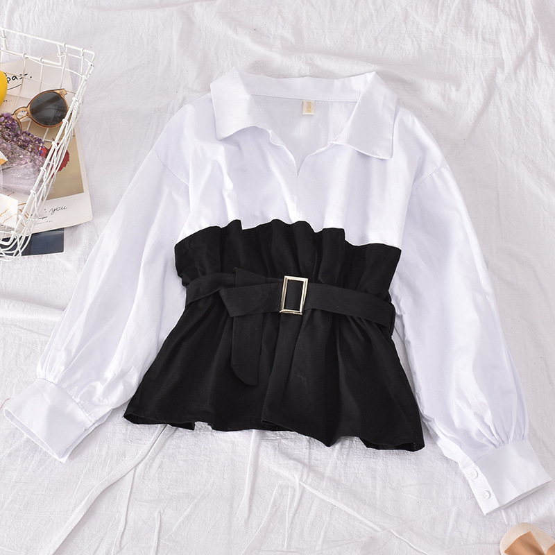 Ladies spring design stitching top shirt