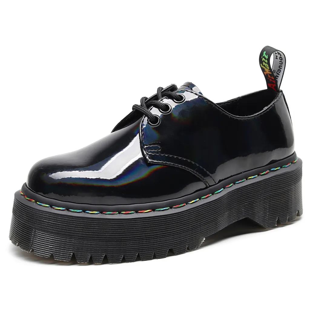 Round head lacing cowhide Martin shoes - Black