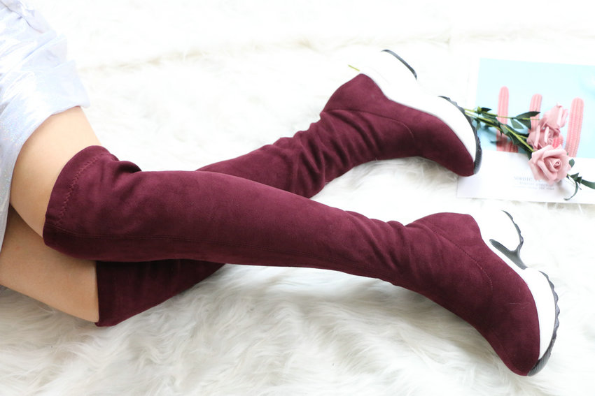 Round toe sports high heel over knee boots