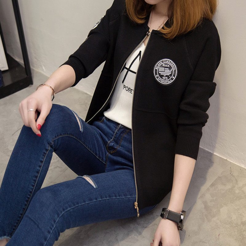 Loose short knitted cardigan baseball uniform