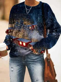 Round neck printed long sleeve hoodie - 9Style-3Xl - View 1