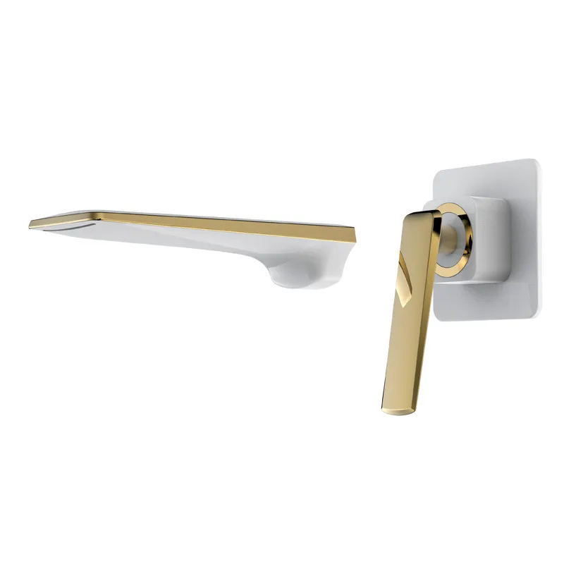 All copper concealed basin faucet embedded in the wall - Pickaxe Gold And White