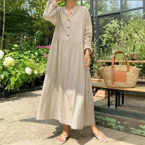 Cotton and linen long sleeve dress