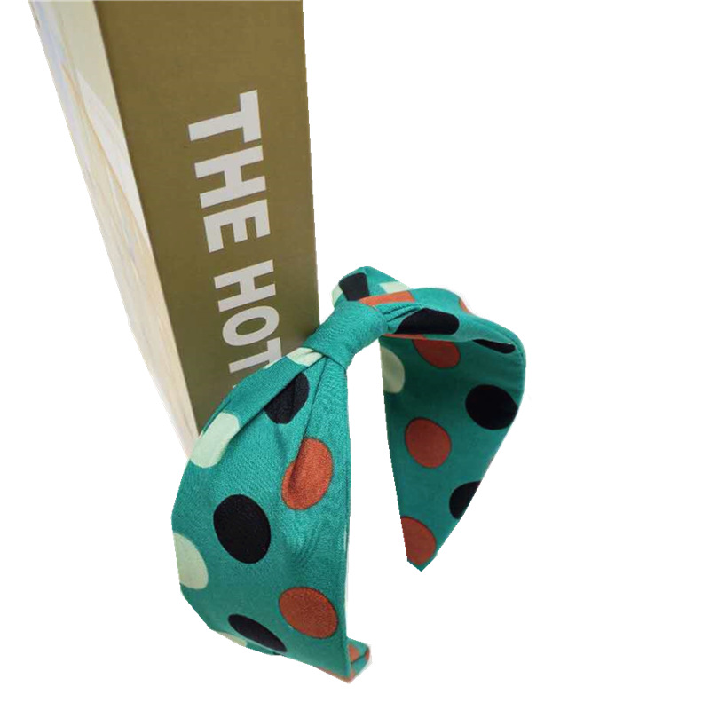 Color polka dot knotted wide brim headband hair accessory Blue Green - Shop at LoveMi