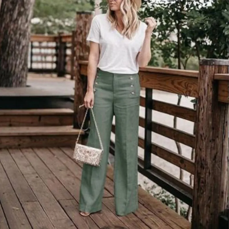 Button wide leg pants - Green