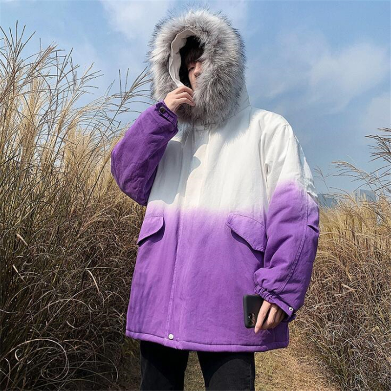 Big fur collar gradient coat Purple - Shop at LoveMi