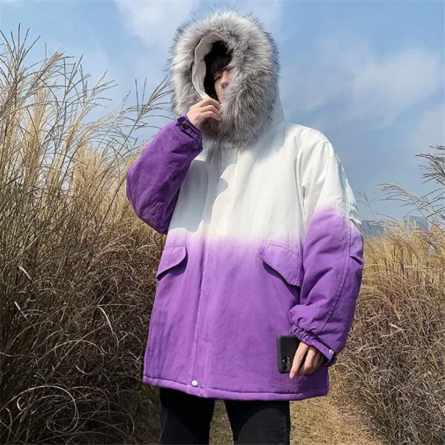 Big fur collar gradient coat Purple - Shop at LoveMi