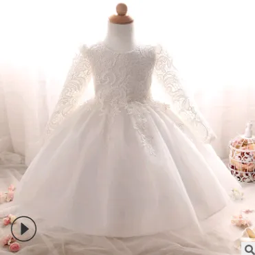 Long sleeved girls dress rose children's wedding dress skirt White - Shop at LoveMi