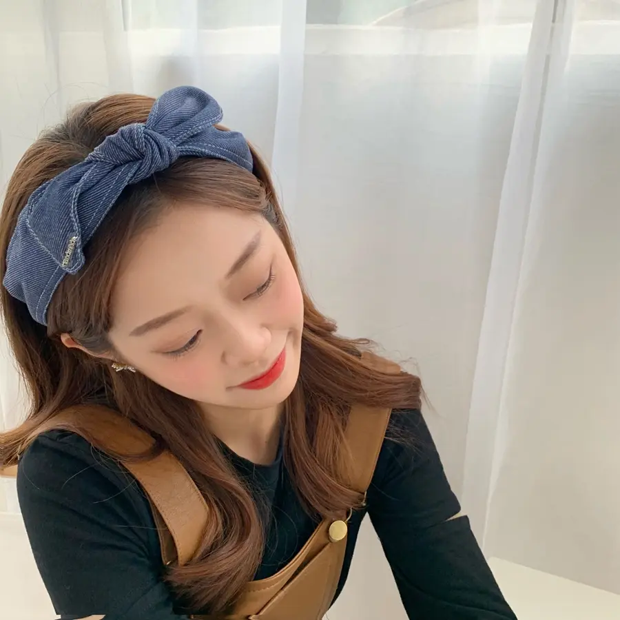 Denim bow headband hairpin