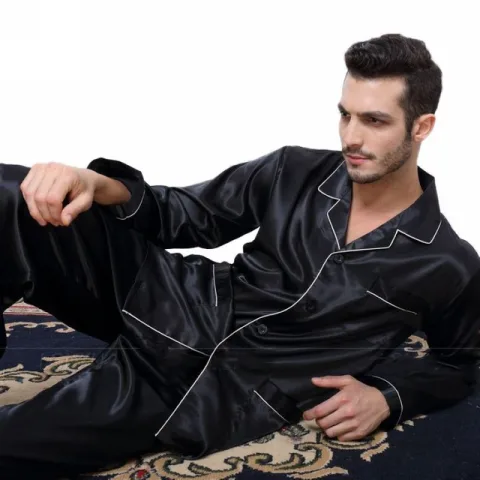 Men's Silk Satin Pajamas Suit Casual Wear