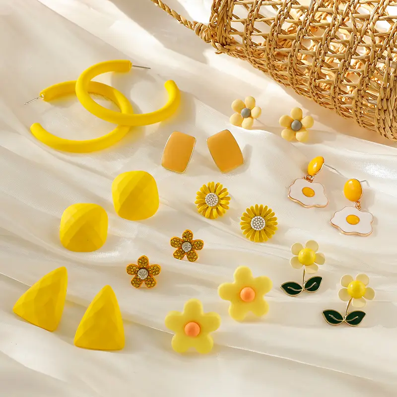 Yellow exaggerated Korean net red temperament high-end earrings