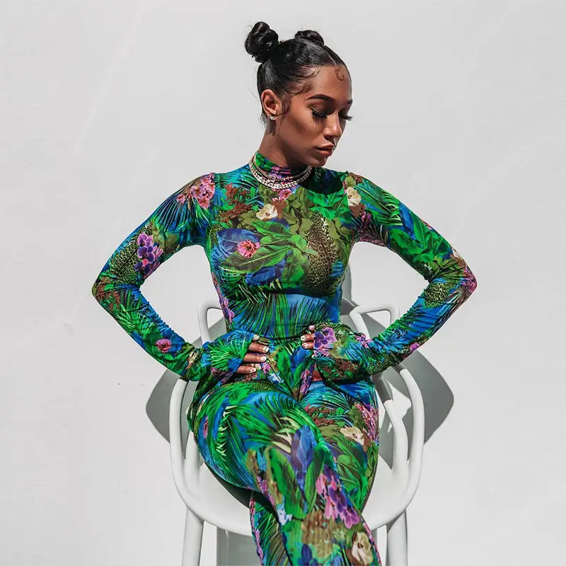 Tropical rainforest flared sleeve jumpsuit