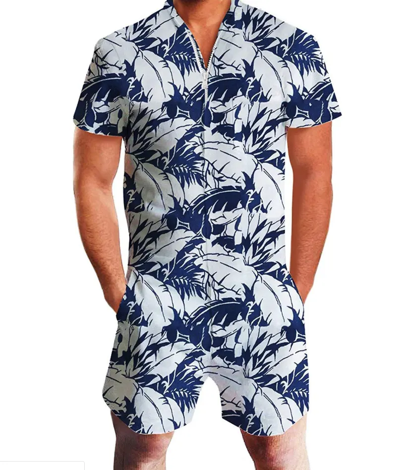 Summer Short-sleeve Jumpsuit Hawaiian Feather