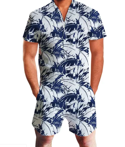 Summer Short-sleeve Jumpsuit Hawaiian Feather