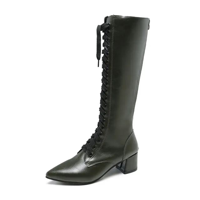 Cross lace pointed toe boots Green - Shop at LoveMi