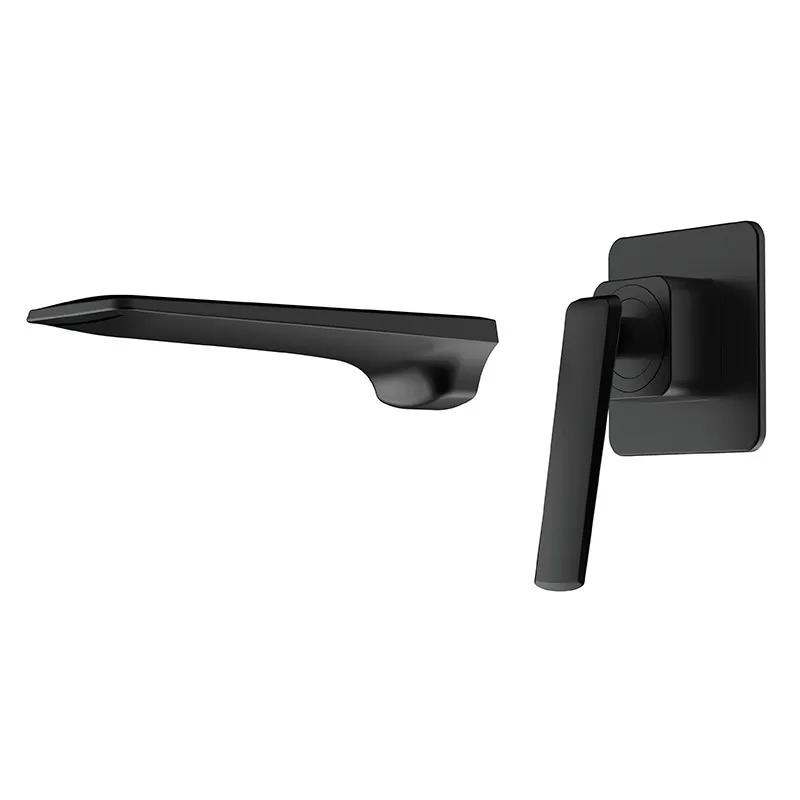 All copper concealed basin faucet embedded in the wall - Black