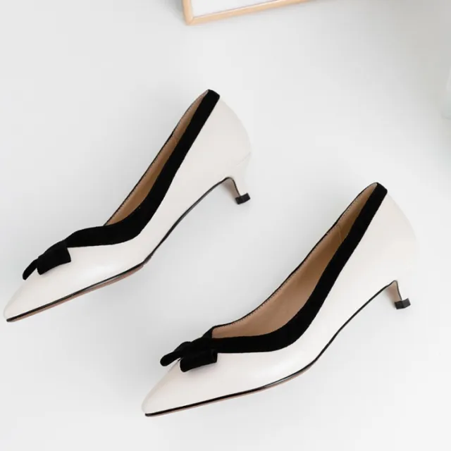 New Korean style ladies single shoes high heels low heels White - Shop at LoveMi