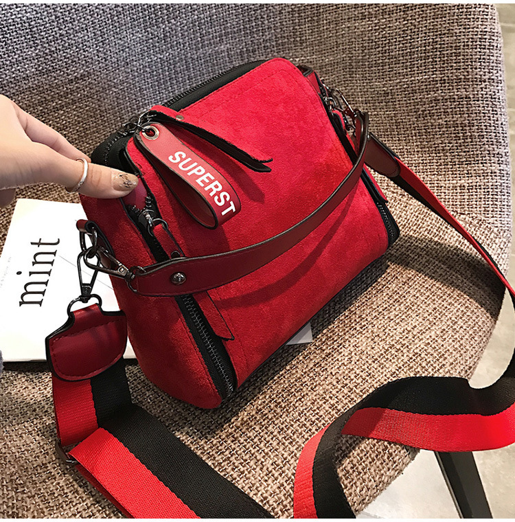 Double shoulder strap frosted velvet bucket bag