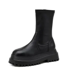 Motorcycle boots side zipper platform Martin boots - Short Tube-39 - View 1