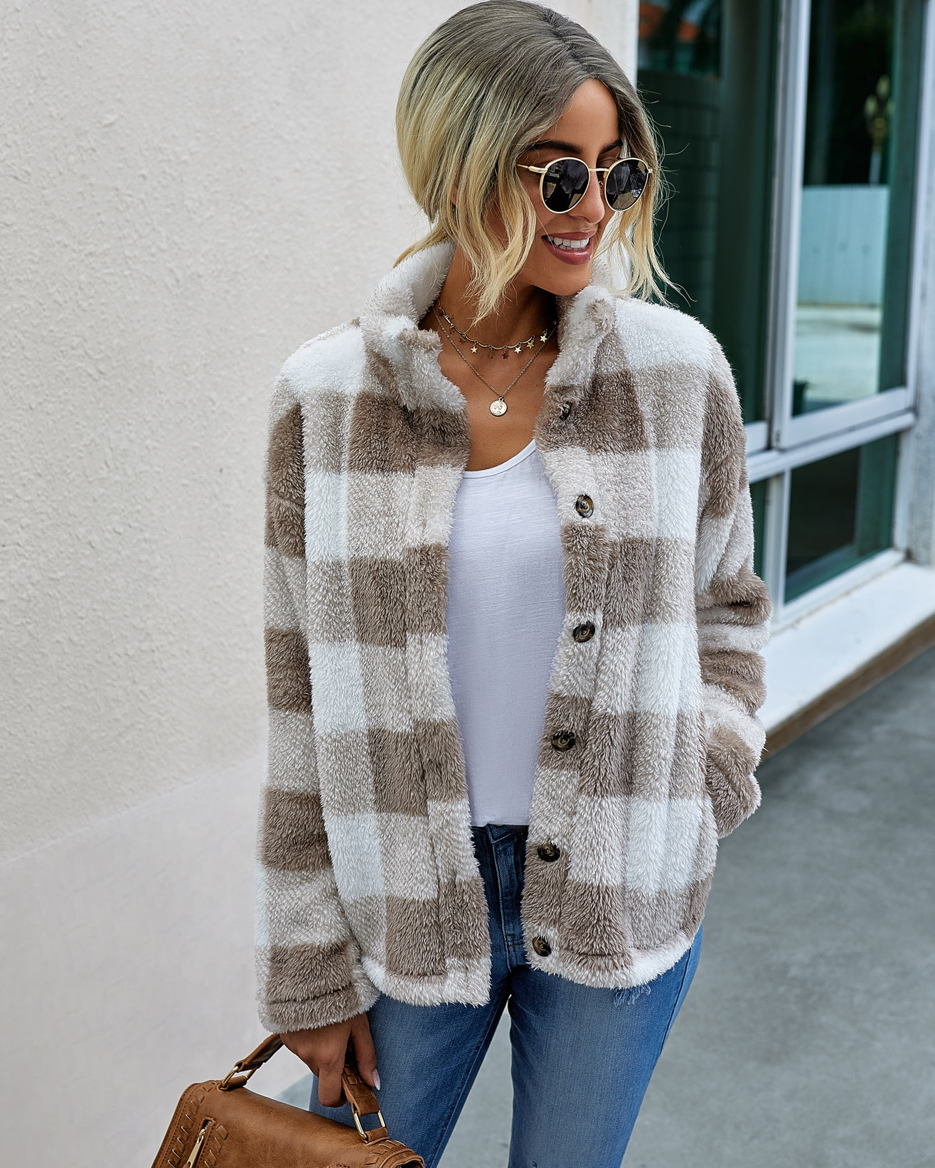 Plaid plush coat