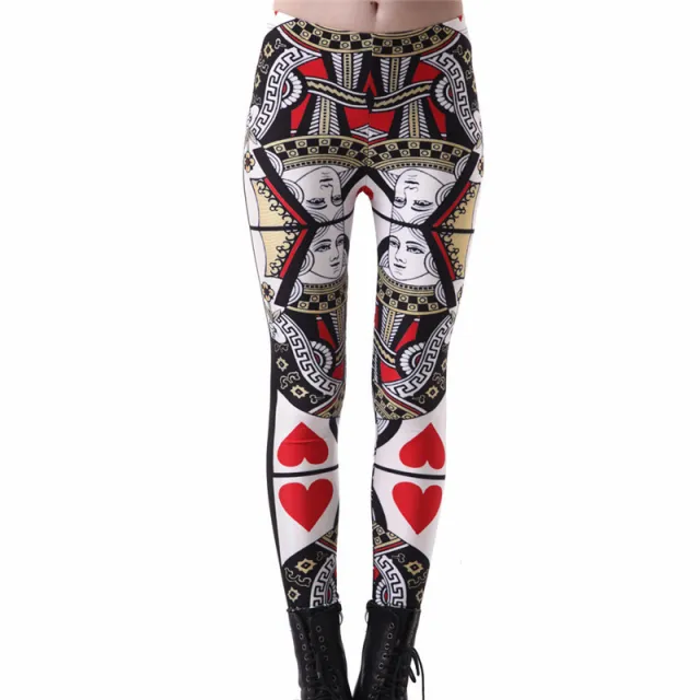 Poker Print Red Heart Queen Leggings Black - Shop at LoveMi