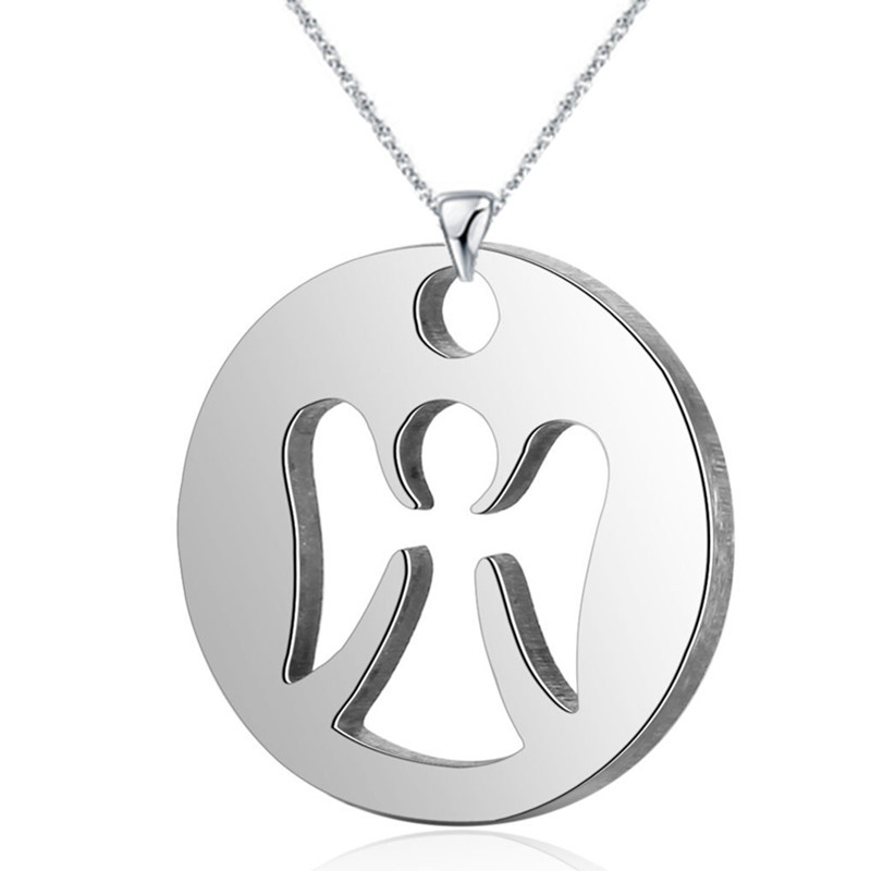 Stainless steel pendant round Angel  pendant necklace