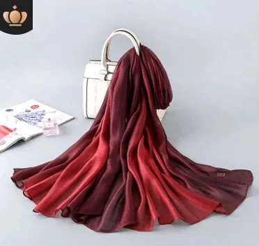 new gradient color scarf women's Europe and the United States hot silk scarf sunscreen shawl beach towel Jujube Red - Shop at LoveMi