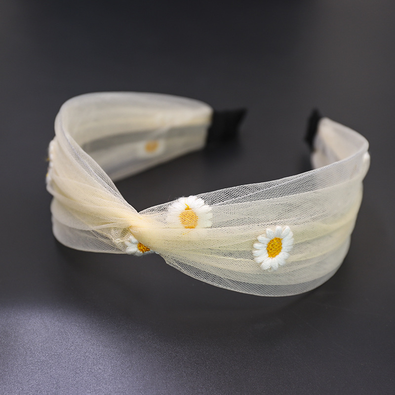 Lace transparent mesh embroidery small daisy headband Yellow - Shop at LoveMi
