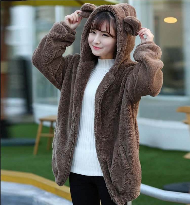 Little bear with ears and tail cartoon plush jacket