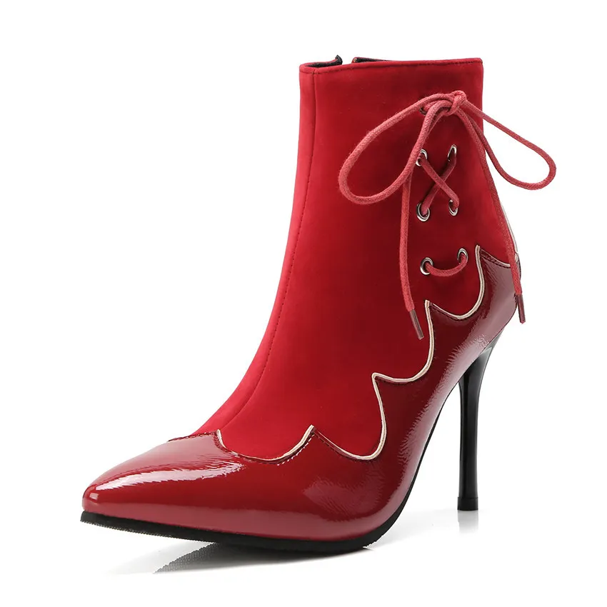 Women's sexy stiletto size low top bridal boots - Red
