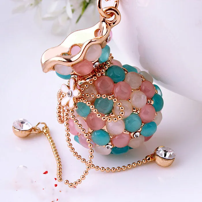 Opal purse with tassel rhinestone keychain - Blue