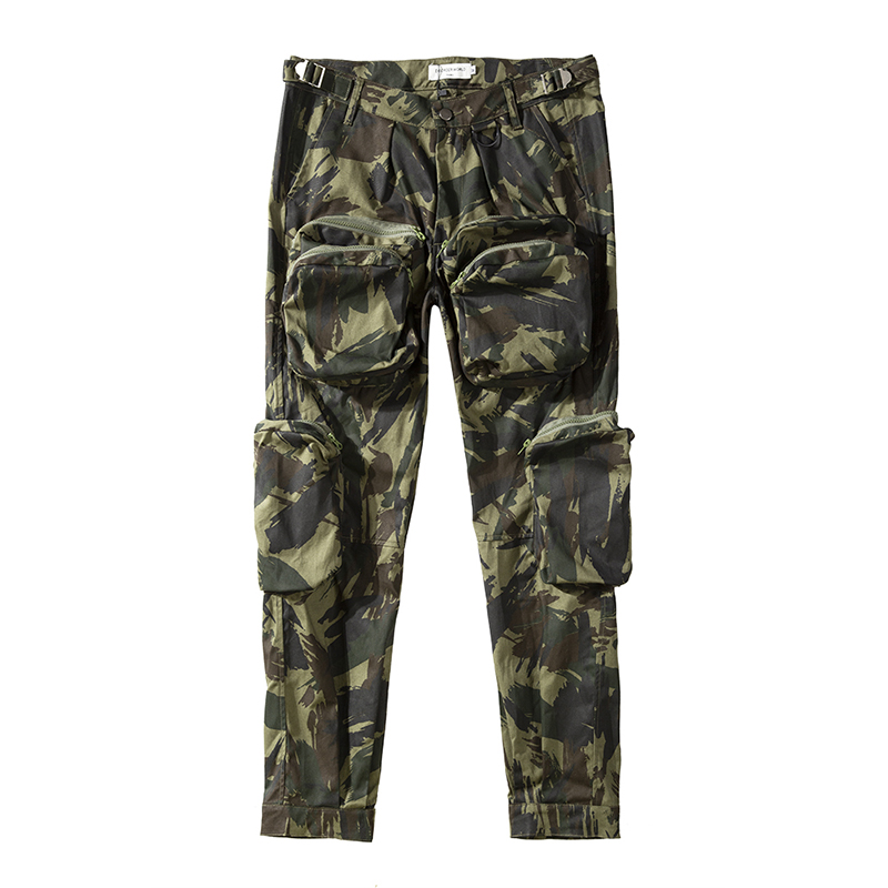 Multi-pocket camouflage straight pants