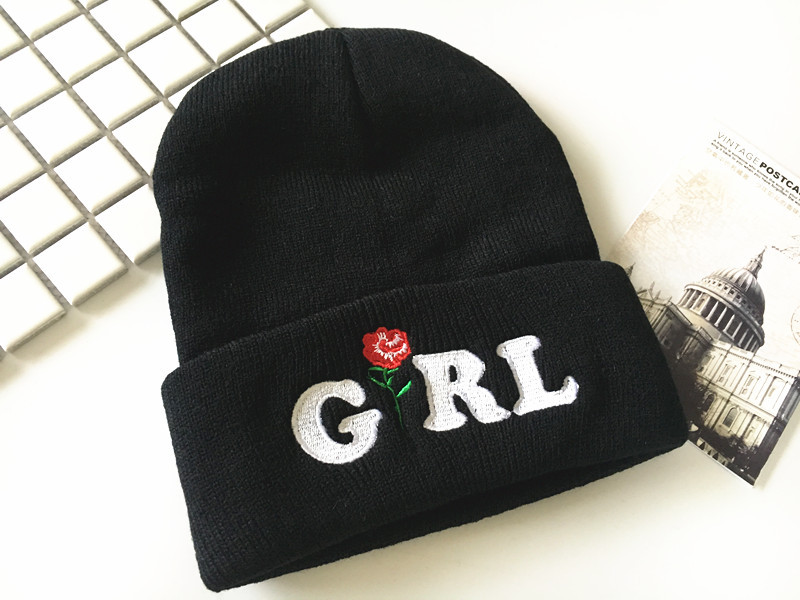 Title 4, Rose embroidery knitted hat