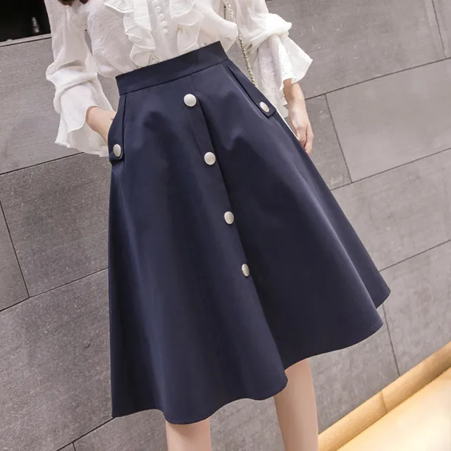 The new temperament, fluffy, versatile, fashionable, thin a line big swing skirt Navy Blue - Shop at LoveMi