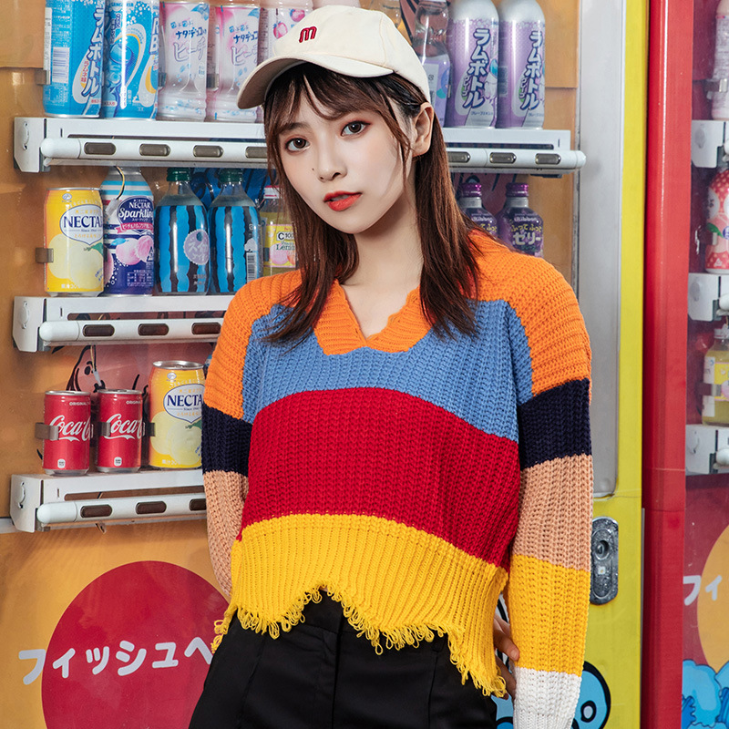 Color block short sweater