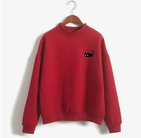 Cat crew neck women's sweater Red - Shop at LoveMi