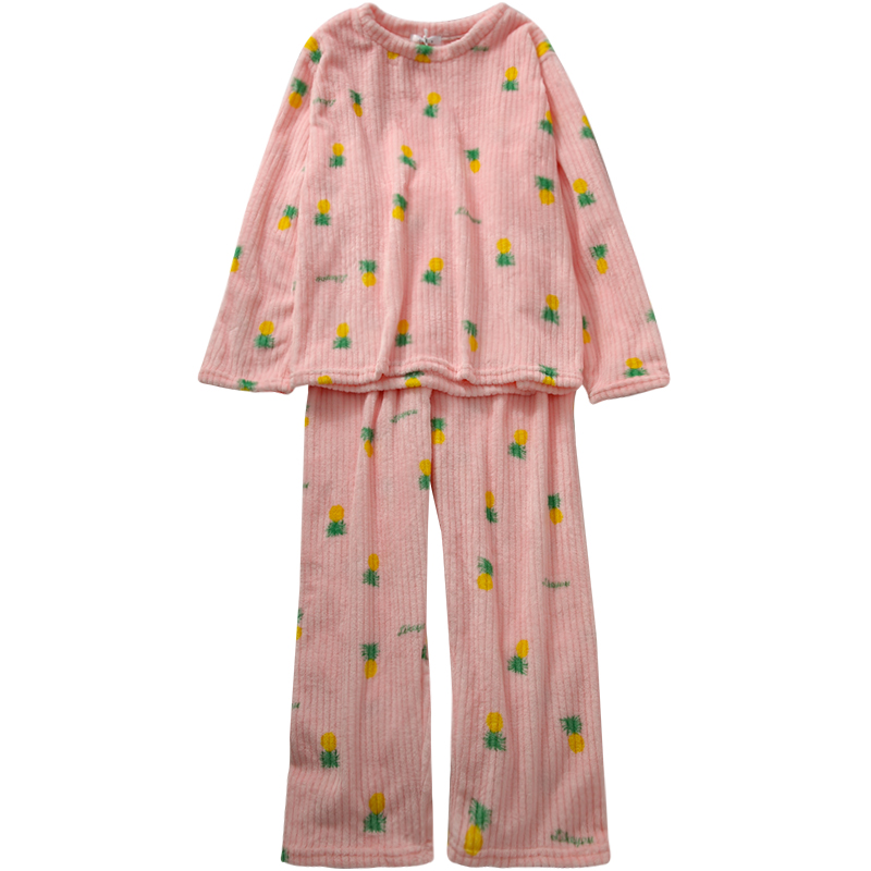Cute pineapple print round neck long sleeve trousers pajamas
