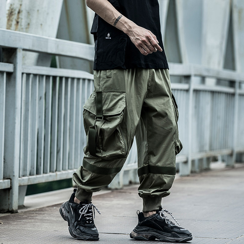 Summer thin functional wind pants men's loose hip-hop big pocket overalls