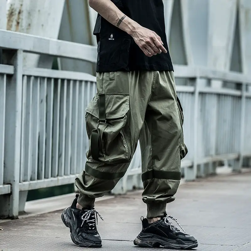 Summer thin functional wind pants men's loose hip-hop big pocket overalls