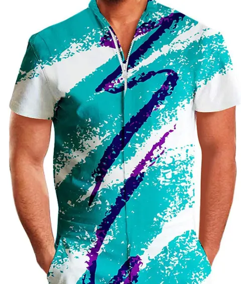 Summer Short-sleeve Jumpsuit Hawaiian Blue Line