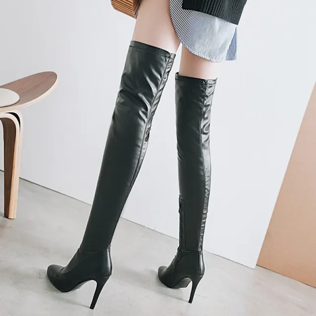 High heel stretch over the knee boots Black - Shop at LoveMi