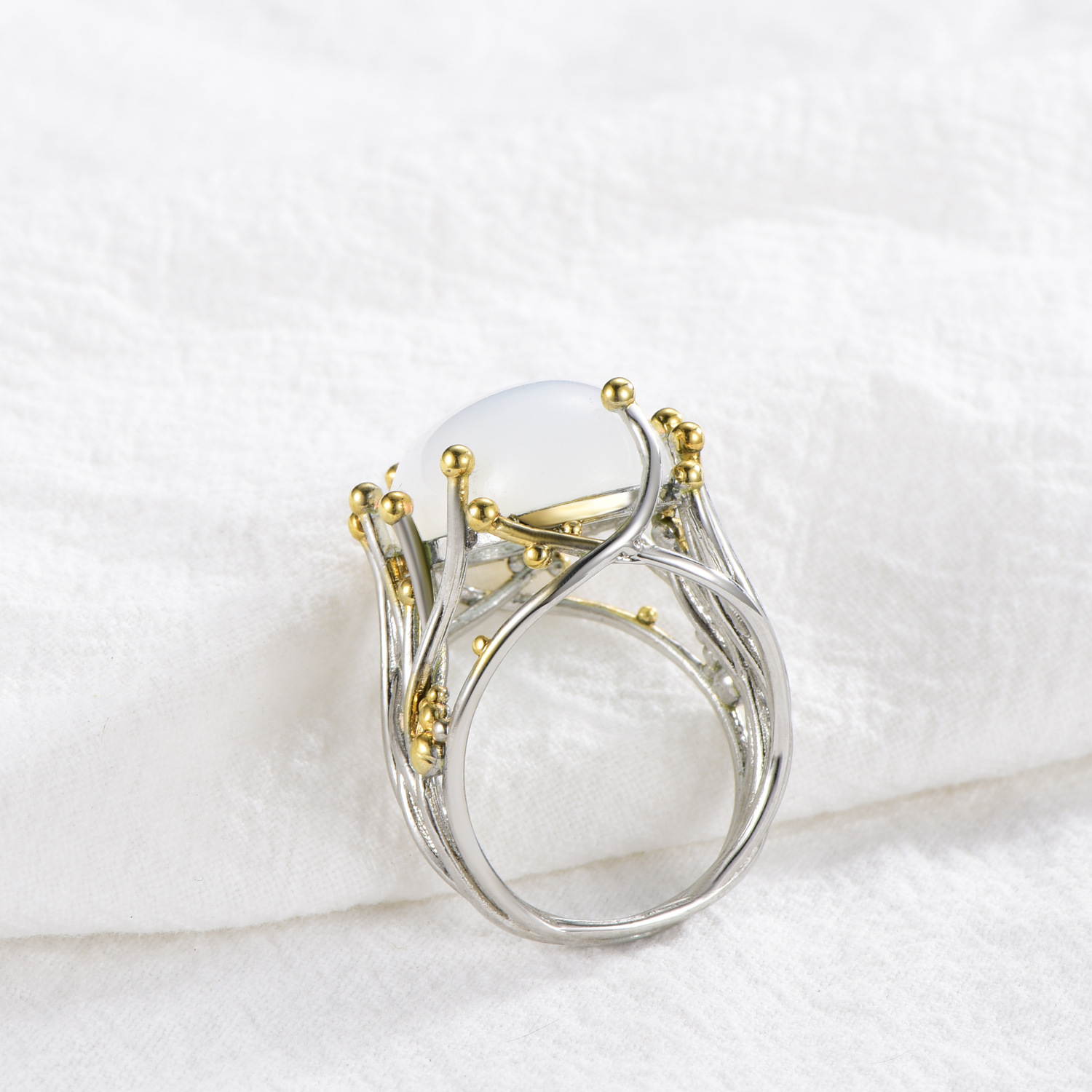 Inlaid synthetic Moonstone gold-plated ring
